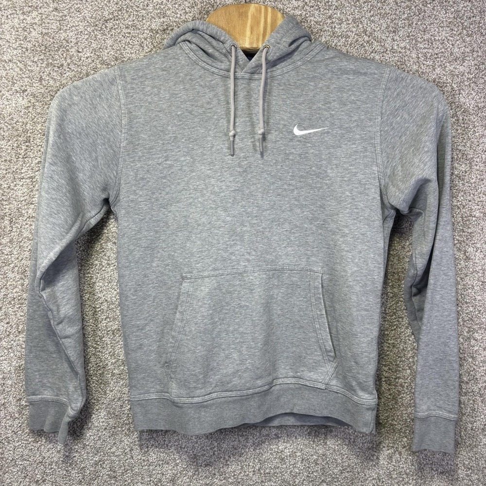 Nike Hoodie Mens Small Gray Fleece Pullover Swoosh Logo Sweatshirt Casual